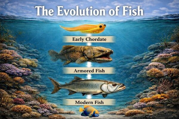 The evolution of fish from early chordates to modern fish over 530 million years.